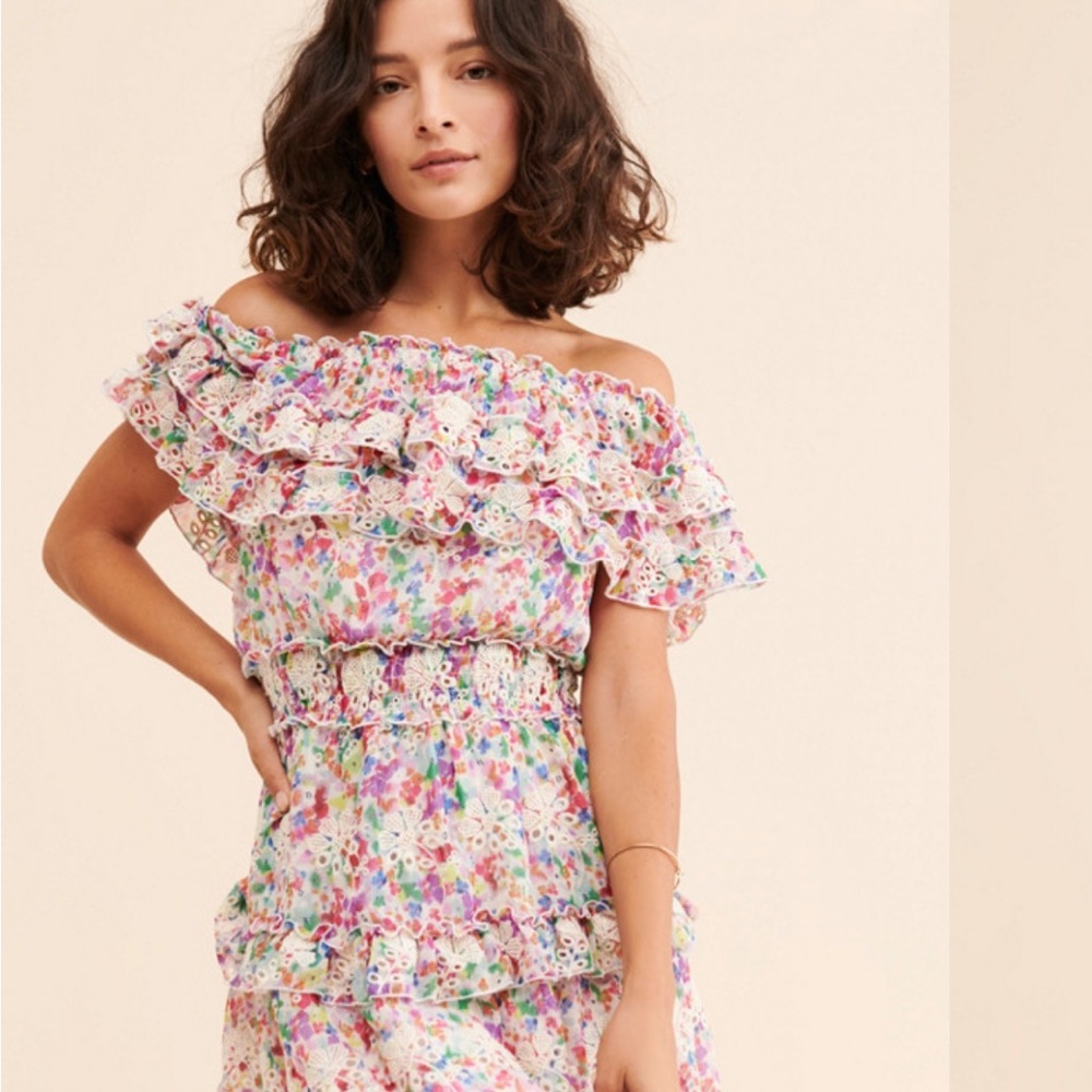 Anthropologie Multicolor Floral Ruffle Blouse